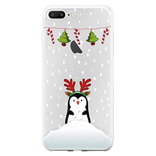 JAMMYLIZARD Clear Case for Apple iPhone 7 Plus and iPhone 8 Plus | Transparent Silicone Gel Xmas Back Cover with Christmas Sketch Pattern, Xmas Penguin