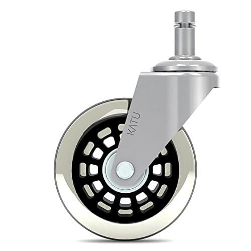Katu Rollerblade Office Chair Wheels Casters Rubber Replacement - Set of 5 - Safe for All Floors - Universal Stem Fit Most Chairs. Color Chrome & Black Ring. T05CBR