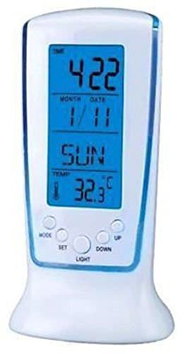 billionBAG Table Alarm Clock with LED Light Lcd Digital Display of Time and Temperature (White)