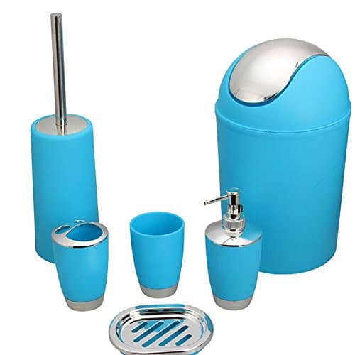 Candy Grils 6 Piece Plastic Bath Accessory Bathroom Set, Lotion Dispenser,Toothbrush Holder,Tumbler Cup,Soap Dish, Trash Can,Toilet Brush Set