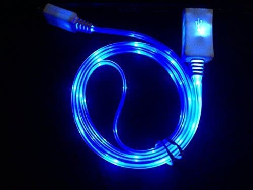 2-pack 3FT USB iPhone 6 6+ 5 5S 5C LED Visible Data Sync Charging Light Up Flat Noodle Cable (Green+Blue)