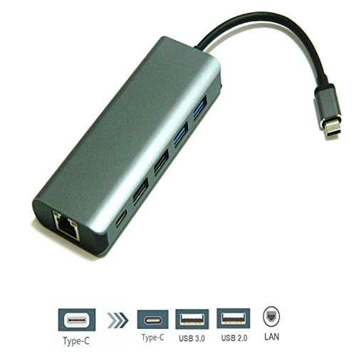 XINYINGER USB Type C Hub; USB Type C LAN, USB Type C PD (Power Delivery), USB Type C USB 3.0; Gigabit Ethernet, PD charging, For USB C port device like MacBook / ChromeBook Pixel (GRAY)