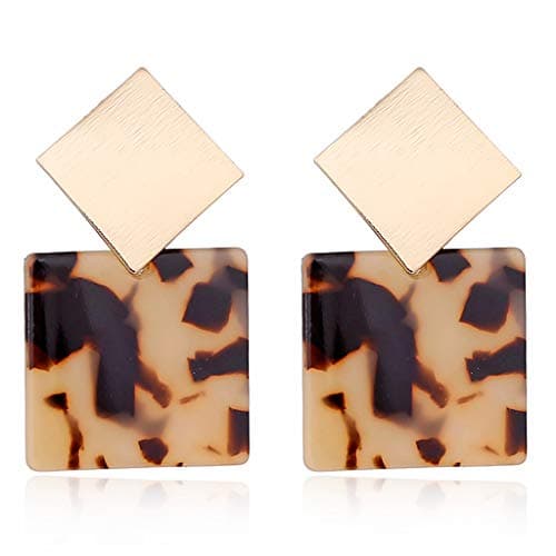 Deendeng Acrylic Marbled Leopard Tortoise Metal Square Stud Earrings Statement Jewelry