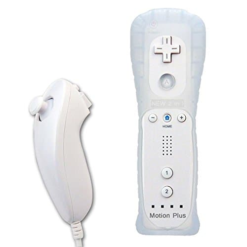 Wii Motion Remote,YUDEG Motion Plus Remote and Nunchuck Controller with Protective Silicon Case for Nintendo Wii Wii U (White)