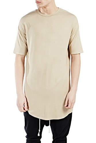 HmamlielMen's Solid color long arc bottom hem bottom shirt short-sleeved T-shirt