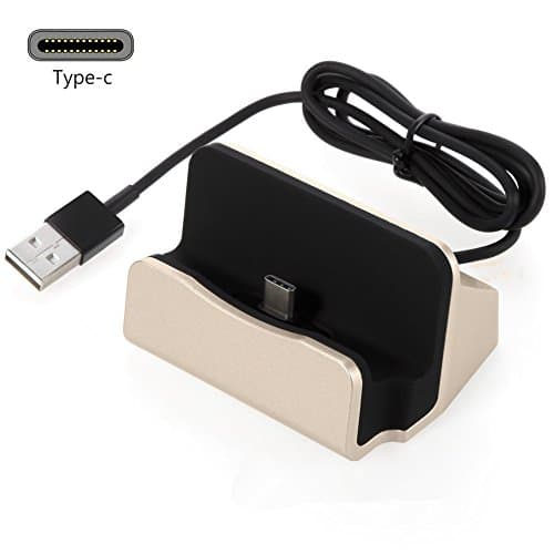 USB Type C Dock, USB C Charger and Sync Dock,Desktop Dock Cradle Stand for Samsung A3,A5,Huawei P9,Nexus 6P/5X,LG G5 and other USB C mobiles (Gold)