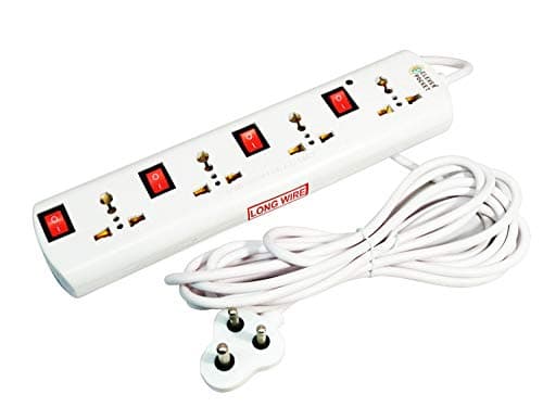 CLEVER POCKET (4 Plus 4) Strip Extension Board with 4 Multi Plug Point International Sockets, Extension Cord 3.5 Meter (Long Wire), Individual Switches & Led Indicator