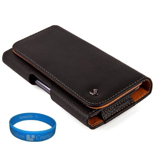 Black Textured Leather Protective Holster Carrying Case (Horizontal) for HTC Windows Phone 8S Smartphone + SumacLife TM Wisdom Courage Wristband