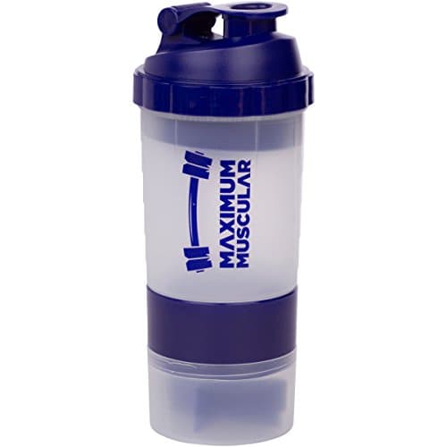 Protein Shaker Bottle By Maximum Muscular, Cup with Extra Storage Compartment for Powders & Pills, Massive 20oz Capacity, Navy Blue