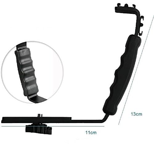 Xin View Universal Camera Grip L Bracket with 2 Standard Side Hot Shoe Mount Video Light Flash DSLR Holder DV Camcorder