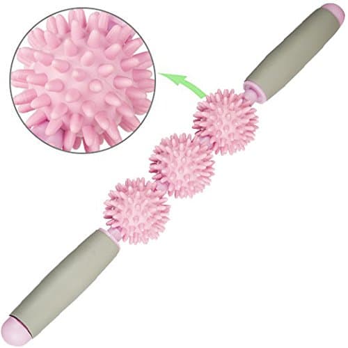 Three Rotating Spiky Massage Roller Stick Muscle Roller, Trigger Point Body Massager Balls Sticks Tools for Relax Body Yoga Fat Blaster Myofascial Release Tool Acupressure Therapy (Pink)