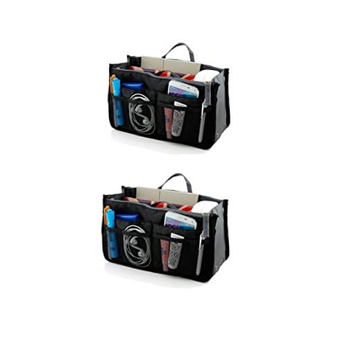 SyncTech Travel Insert Accessories Compartment Bag Durable Multi-Pocket Insert-Organizer Tote Bag (2.) 2 Pack - Black)