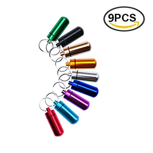 9-Pcs Medium Size / Medical ALERT - FIRST Aid Container Pill Case Set - Key Chain - Water Resistant