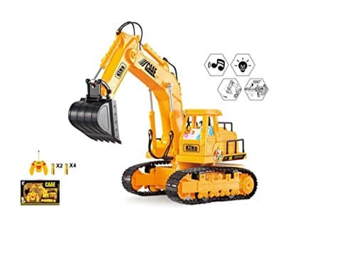 Minmi Full Functional Excavator, Battery Powered 7 Channel RC Remote Control Construction Tractor, with Lights & Sound - for Indoor or Outdoor Use
