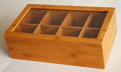 ESK Collection Bamboo Tea Box,with Clear Lid