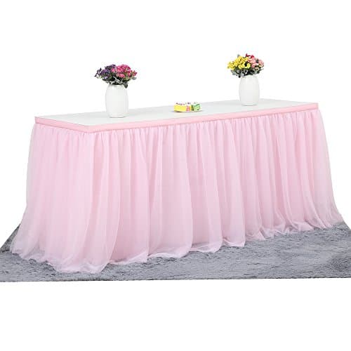 Large size Practical/Romantic/Creative/Reusable Tutu Tulle Table Skirt Cover Cloth for Party Accessory Wedding Home Decoration, Rectangle/Circular Table Set, (5 colors:Rose Red/Pink/White/Blue/Purple)