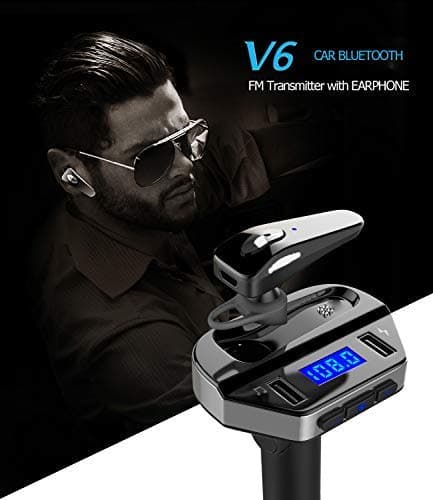 Gizmo Car Bluetooth Fm Transmitter with Earbuds One-touch Operation To Answer Calls Safe Driving Ergonomic Ear In-Ear Design Wear Freely Ultra Fast Dual USB Port Charging and Car Voltage Detection
