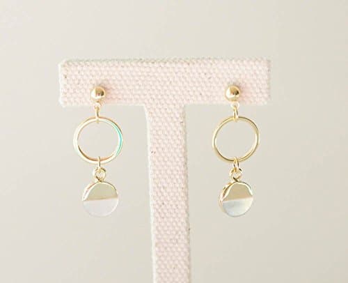 Tiny Sun & Moon Circle Dangle Earrings with Mother of Pearl_Gold Plated