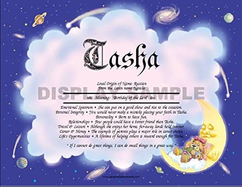 Sleeping Bear Girl - Personalized ANY First Name Meaning Keepsake Print 8.5" x 11" | Female Artwork Wall Decor Kids Room Holiday Blue Teddy Clouds Pink