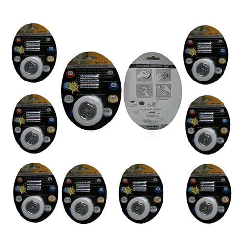 NASUN (1-Pack 9Sets) LED Puck Light, Wireless Battery - Operated, 6-LED Closets Cabinets Light, Push Light Stick-on Anywhere for Kitchen, Storage Room, Hallway, Attics, Bedroom, Bookshelf (White)