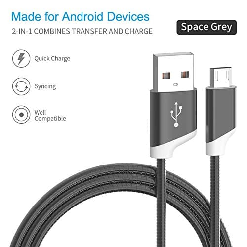 -MEJC- Charging and Data Cable Bite-proof Strong and Iron Wire Cable Apple for Android smartphone Samsung, Nexus, LG, Motorola, and More (Space Grey-Universal)