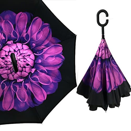 UNgHii Creative Windproof Inside Out Folding Inverted Umbrella with C-Shaped Hands Free Handle for Car & Outdoor 33-Inch - Violet