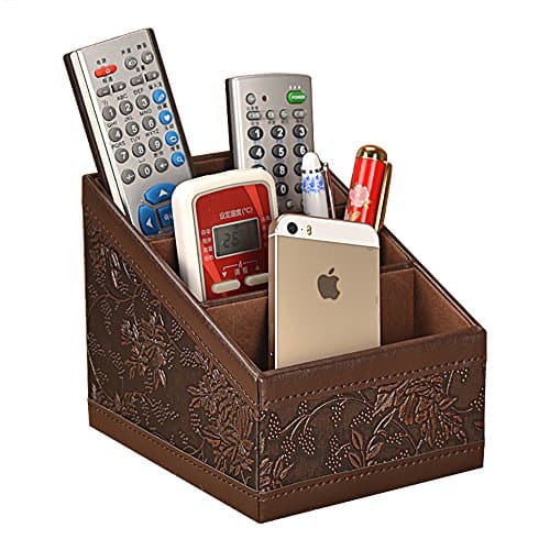Figella Tilt 3 Slot PU Leather Remote control/controller TV CD Organizer Caddy holder (classic carve)