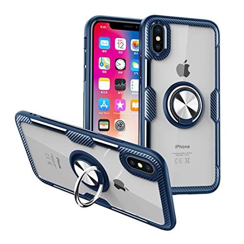 Nicwea Compatible iPhone Xs iPhone X Case with Clear Backing Slim Silicone Rubber Bumper Frame and 360° Rotating Ring Holder Stand Magnetic for Apple iPhone X/iPhone Xs (2018) - Blue