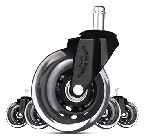 Rollerblade Replacement Office Chair Casters - By Smiling Prime: (Set Of 5) Universal Fit Desk Chair Wheels - Heavy Duty 3 Inch Tire For Smooth And Quiet Rolling - Safe For All Floors And Carpets