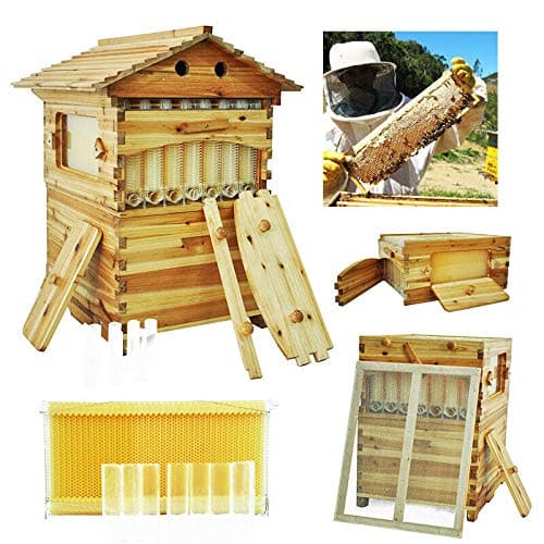 HERIS 7 Frame Upgraded Free Flow Honey Hive Beehive Frames Beekeeping Brood Cedarwood Box