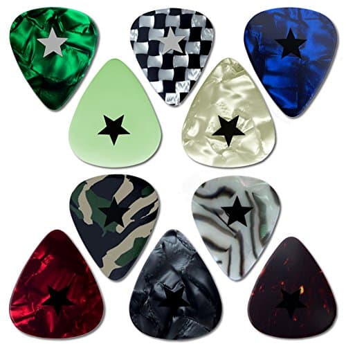 Black Star Assorted Celluloid Guitar Picks, Medium, 10 Pack