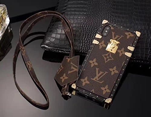 Iphone 7 Plus 8 Plus Trunk Case, New Fashion Generic Elegant Luxury PU Leather Wallet Monogram Style Cover Case with Lanyards For Apple iPhone 7Plus 8Plus