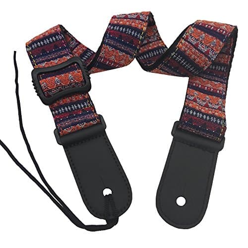 LONGTAI Ukulele Straps Classical Bohemian Pattern Soft Cotton with Button,Neck Ties for Hawaiian Guitar Red
