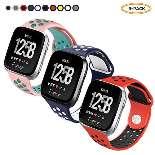 FatcatBand Fitbit Versa Strap Bands, Easy Adjust Breathable with Ventilation Holes Soft Silicone Sport Replacement Accessory Bracelet Straps for Fitbit Versa Fitness Activity Wristband