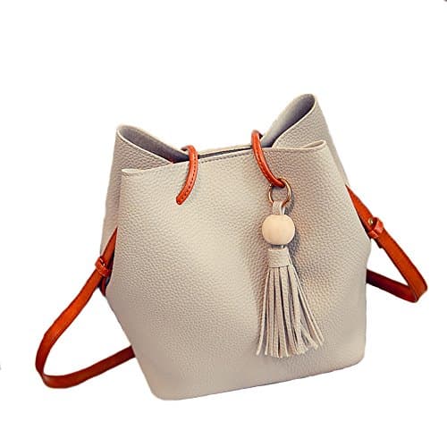 Cherry Roll Womens Cute 2 Piece a Set Pu Leather Shoulder Bag Tote Purse (Grey)