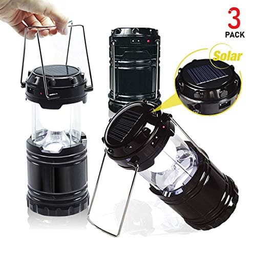 EACHPOLE |3-Pack| Outdoor Camping LED Lantern with Solar Charging Dual Power Supply Built-in Power Bank, APL1565