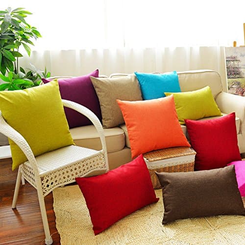 Huacel Solid Multiple Color Simple Linen Throw Pillow Cases Sofa Cushions Pillowcases Back Office Car Bedroom Cushions Pillow Covers 12x18 Inch (30x45cm) - Dark Red