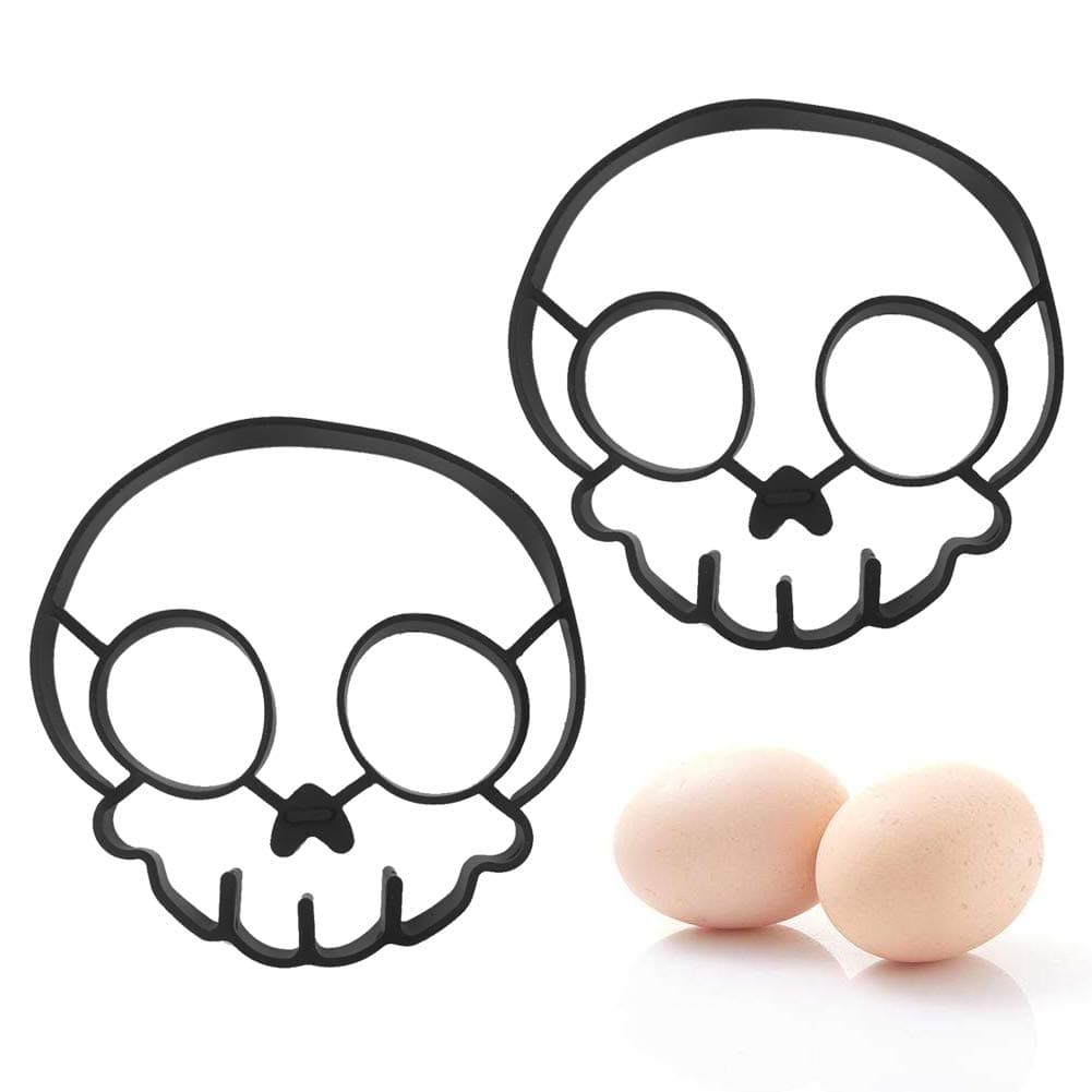 Cool Silicone Fried Egg Ring Mold Black Skull Shape Egg Shaper Set of 2 for Cooking
