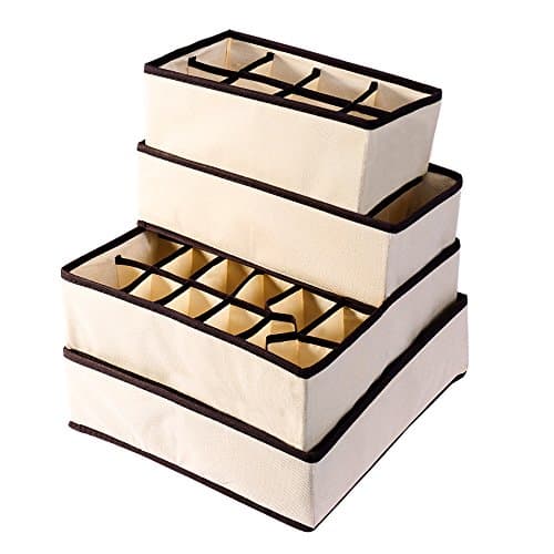 KeyFun Closet Underwear Organizer Foldable Storage Box Drawer Divider Kit Set of 4 Beige