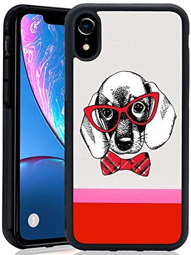 iPhone XR Black Case Design Pattern,Soft TPU and Rubber Bumper Anti-Scratch Protective Phone Case for iPhone XR-Dog Wearing Glasses