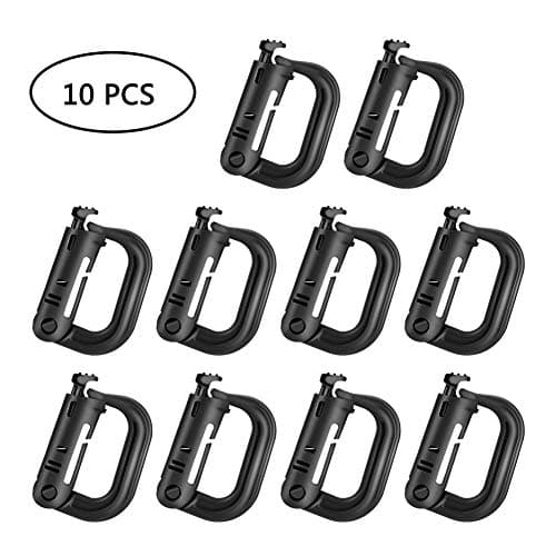 Tactical Multipurpose D-Ring Grimlock Carabiner Locking for Molle Webbing with Zippered Pouch Backpack Hanging Hook Clip for Outdoor Camping Fishing Hiking Climbing (Set of 10)