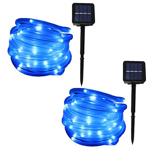 2-Pack JulyFire Blue 16.5 ft 50 LED Solar Outdoor Christmas Rope Lights, Waterproof, with Light Sensor, For Halloween Party Pool Roof Deck Festival Garden Wedding Decoration (Blue)