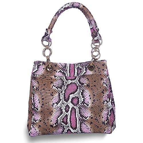 ZB Python Collection: Pink eco leather python feel fabric womens handbag shoulder bag with metal chain handle 18k gold coated hardware & zipper