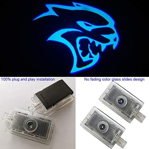 2x Car LED Puddle Projector Ghost Laser logo light For Dodge Charger 2006-2019year,no fading glass slide,plug and play installation (blue LED light-glass slide)