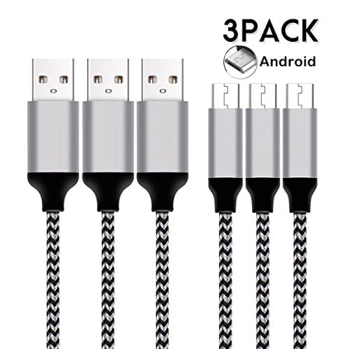 FoolHome Micro USB Cable,3Pack 6.5FT Long Nylon Braided High Speed 2.0 USB to Micro USB Charging Cables Android Fast Charger Cord for Samsung Galaxy S7 Edge/S6/S4,Note 5/4,HTC,Tablet(White)