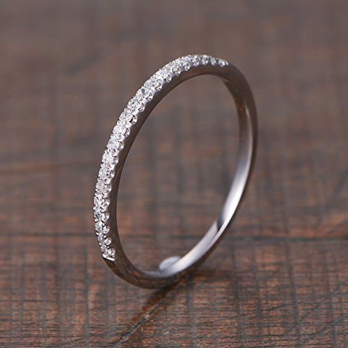 Micro Pave Diamond Engagement Ring White Wedidng Band Stacking Ring Bridal Ring Set