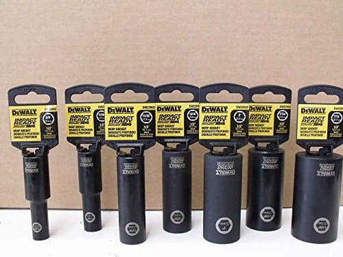 Socket Sets Dewalt 7pc 1/2" Dr. 6 Pt. SAE Impact Ready Deep Socket Set 22972 to 22842