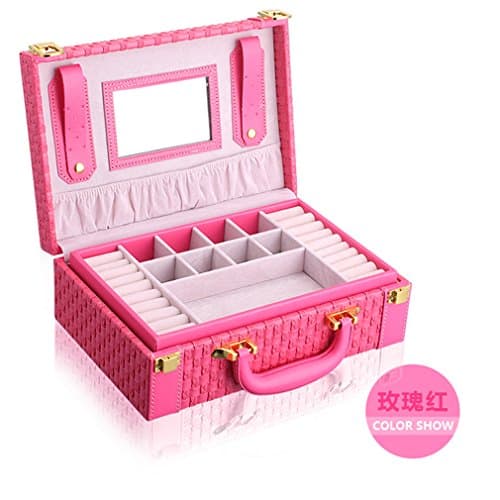FLANNES Portable Braided Pattern Necklace Jewelry Storage Box Multi-Functional Rings Earrings rose