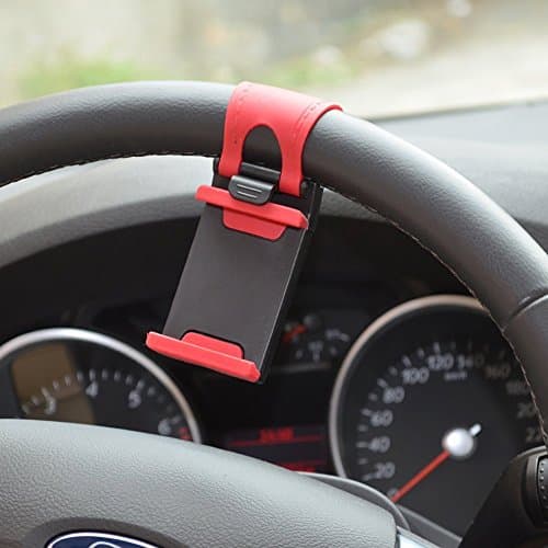 Universal Car Steering Wheel Mount Holder compatible with iPhone 6/6s, 6plus/6sPlus, 5,5s , Samsung Galaxy S6,S5, Edge, Note 5, Note 4, and many other devices up to 5.5 Inches