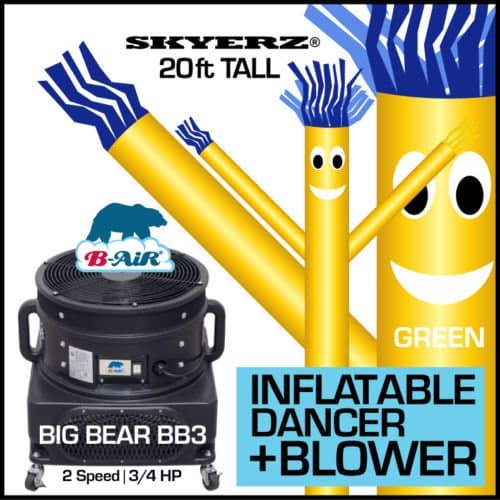 20FT Yellow Skyer Wacky Waving Inflatable Fly Sky Guy Puppet Advertising Dancing Tube Includes 1HP SKYER Blower!